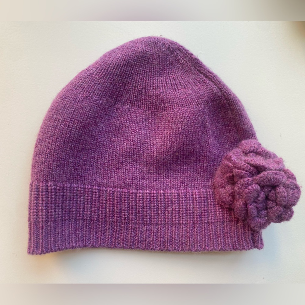 Baby CZ Purple Cashmere Hat with Flower - 2-3 Years